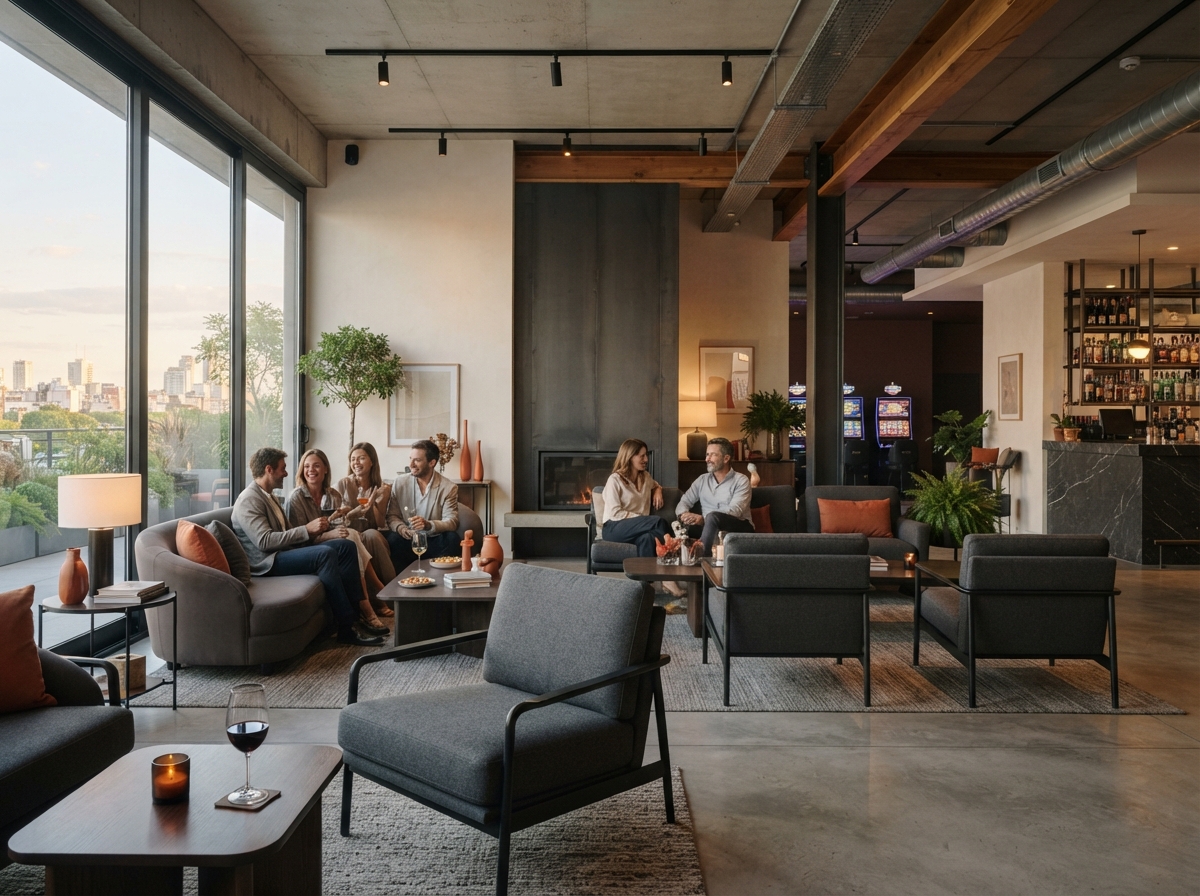 Calm venue lounge representing balanced entertainment